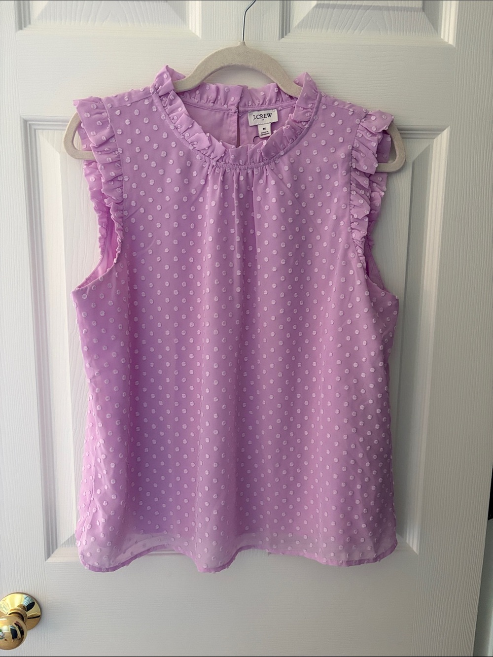 J. Crew Lavender Ruffle Swiss Dot Sleeveless Top